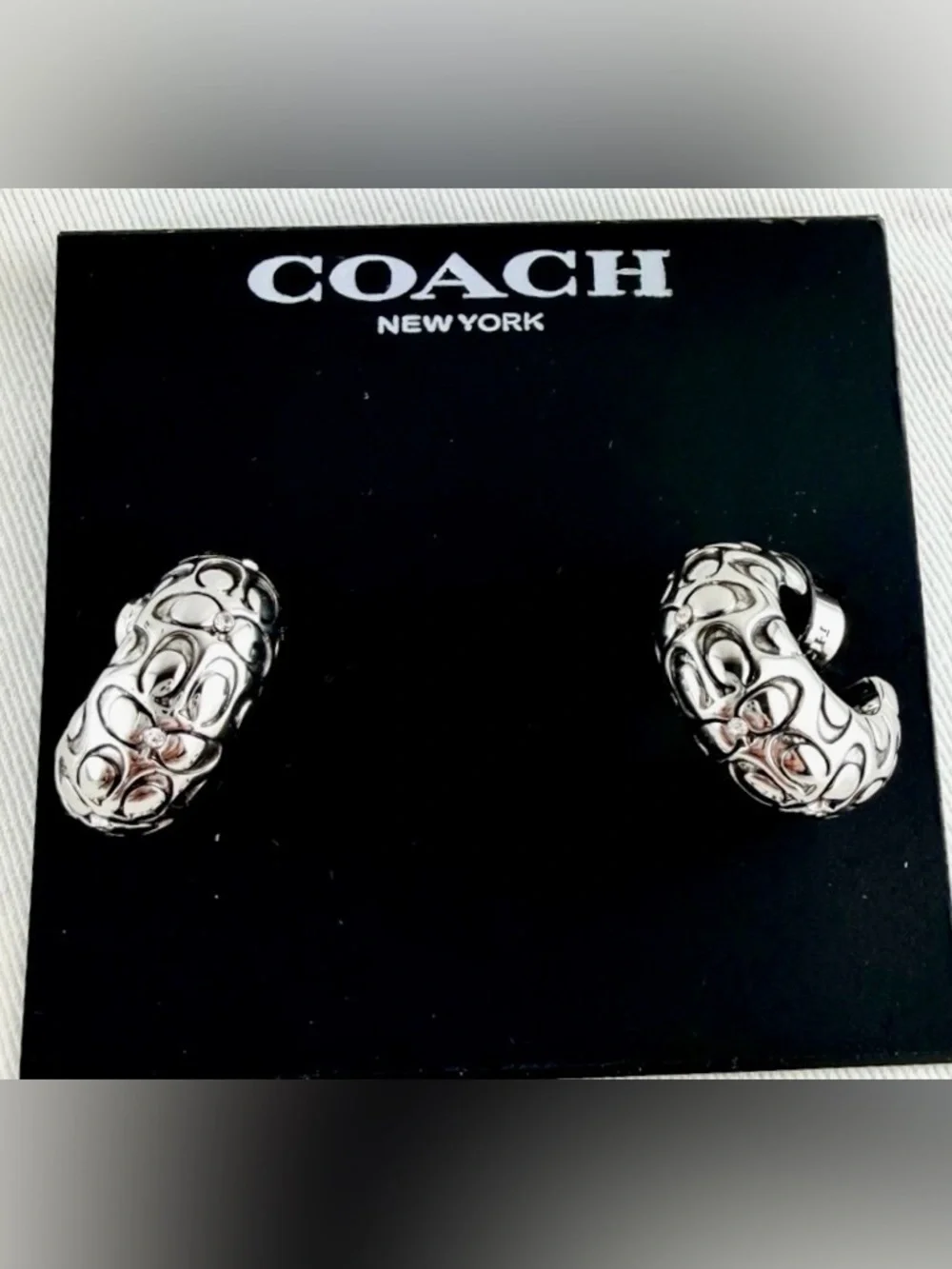 COACH Signature Quilted Chubby Huggie Earrings - Picture 6 of 7